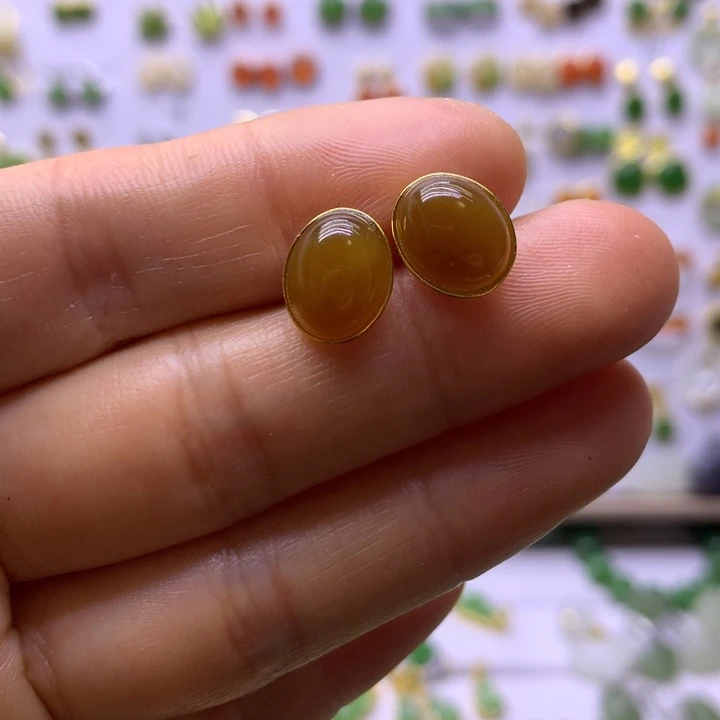 和田玉银S925镶嵌耳饰