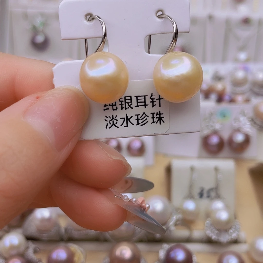 银S925镶嵌耳饰淡水珍珠
