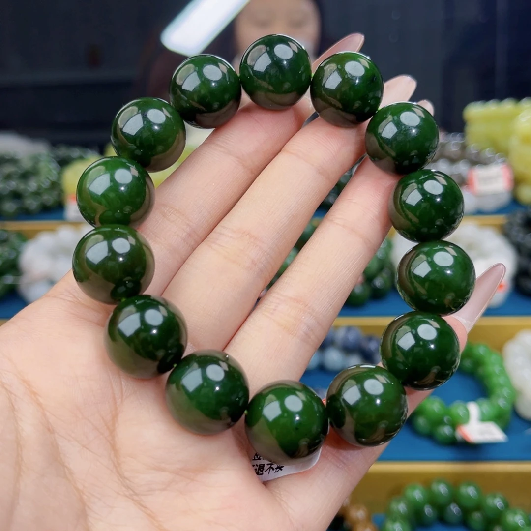 和田玉未镶嵌手链天然和田玉俄碧7号红皮菠菜绿手串16