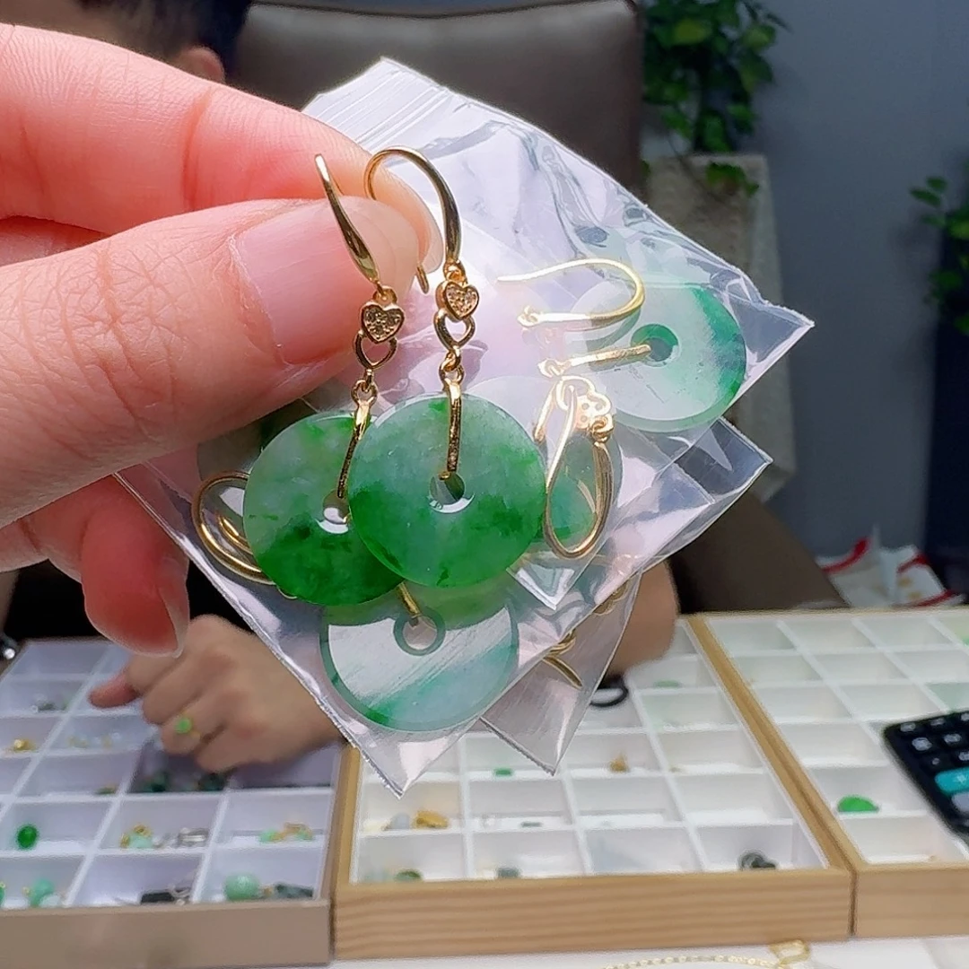 翡翠银S925镶嵌耳饰多样性发货其一