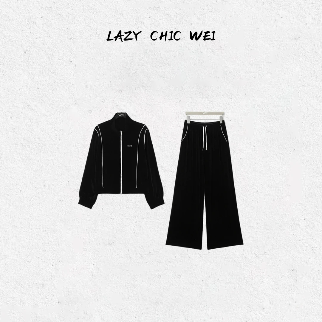 WEI 金丝绒老钱风显瘦休闲套装25SSW1514