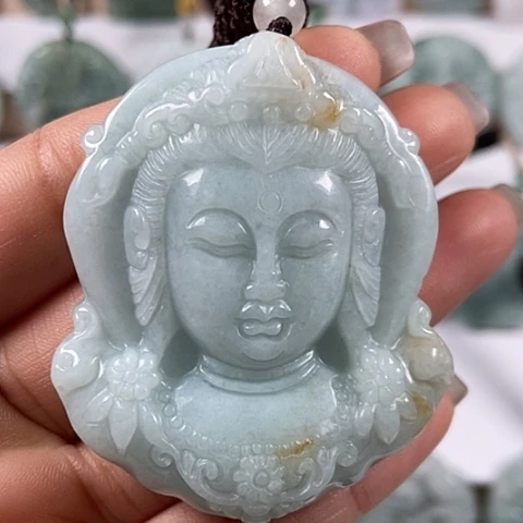 翡翠颈饰未镶嵌观音洒黄翡翠福利