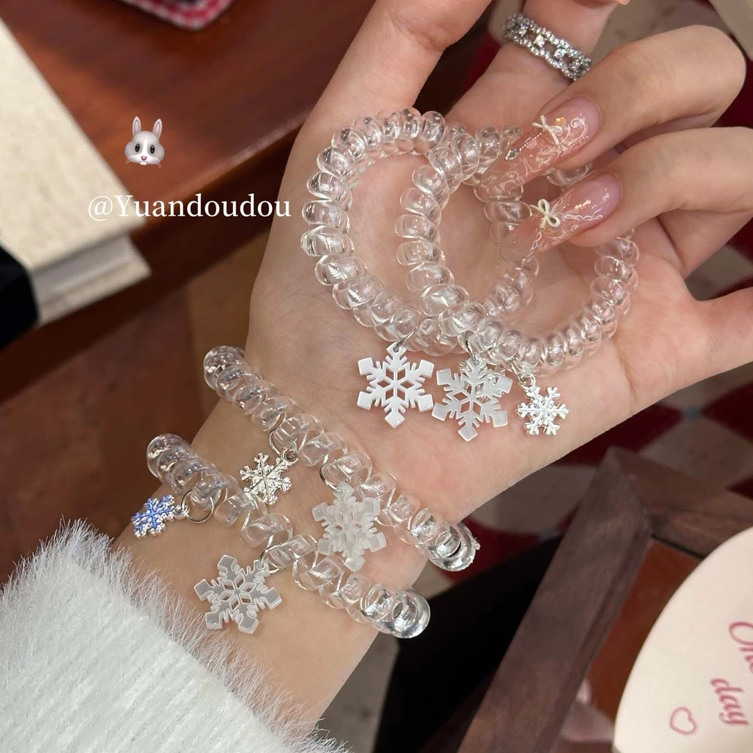 新款雪花吊坠甜美电话线发圈简约头绳无痕发绳清新百搭日常高弹力