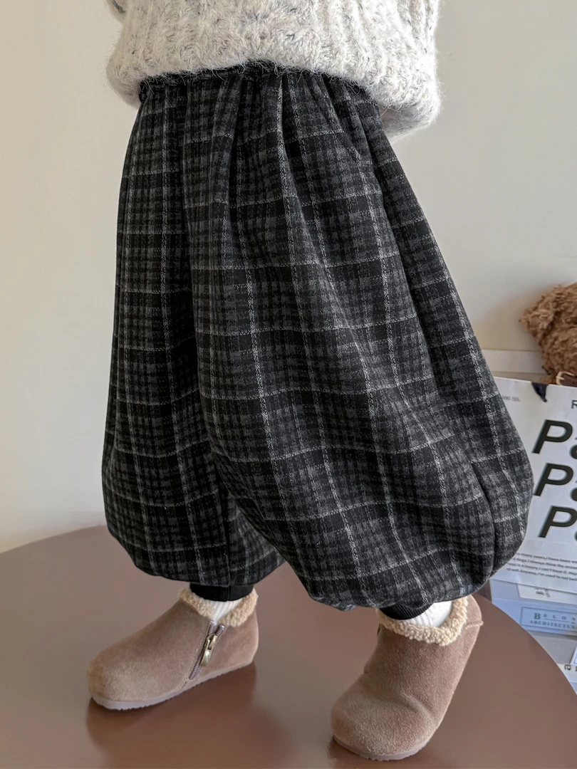 女童格子哈伦裤秋冬季2025新款儿童洋气百搭保暖冬装加绒裤子