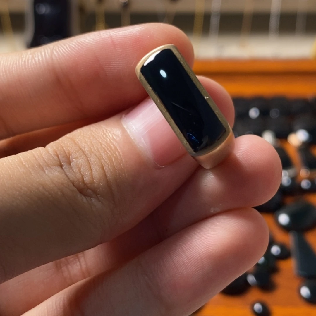 翡翠戒指18K金镶嵌缅甸天然a货墨翠