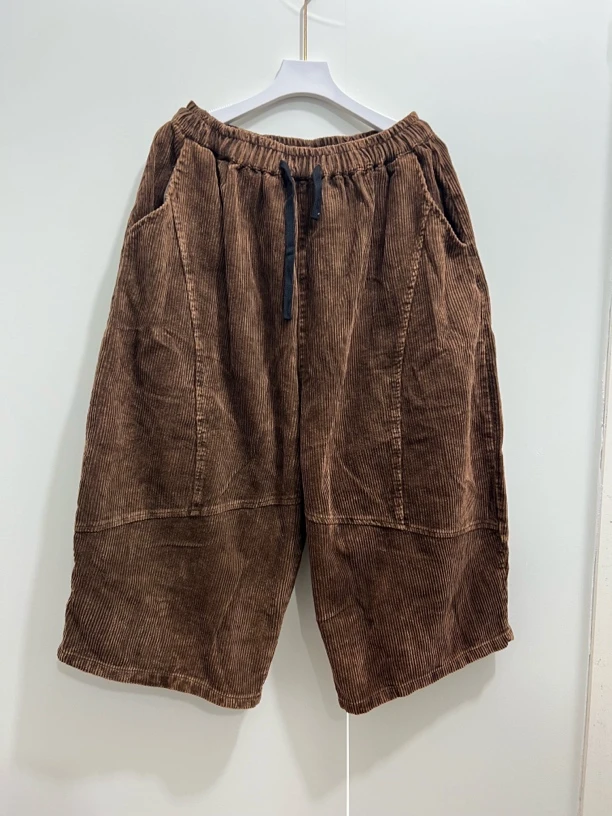 春季新款炒色做旧灯芯绒直筒阔腿老爹裤复古文艺休闲百搭宽松简约