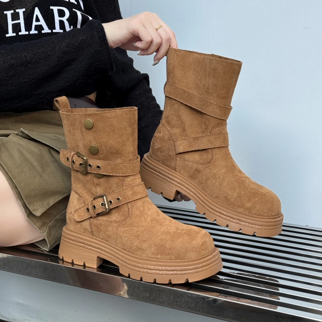 小众高级感西部牛仔靴女2025秋冬新款复古美拉德骑士靴短筒马丁靴