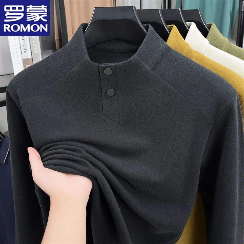 罗蒙德绒打底衫秋冬季新款半高领长袖卫衣休闲男士商务百搭上衣潮