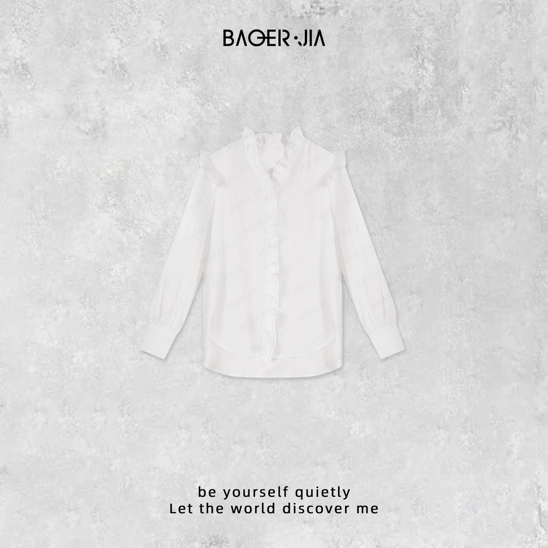 15-宝儿家含幂BK62525102早春新款穿搭减龄仙女风荷叶边苎麻衬衫