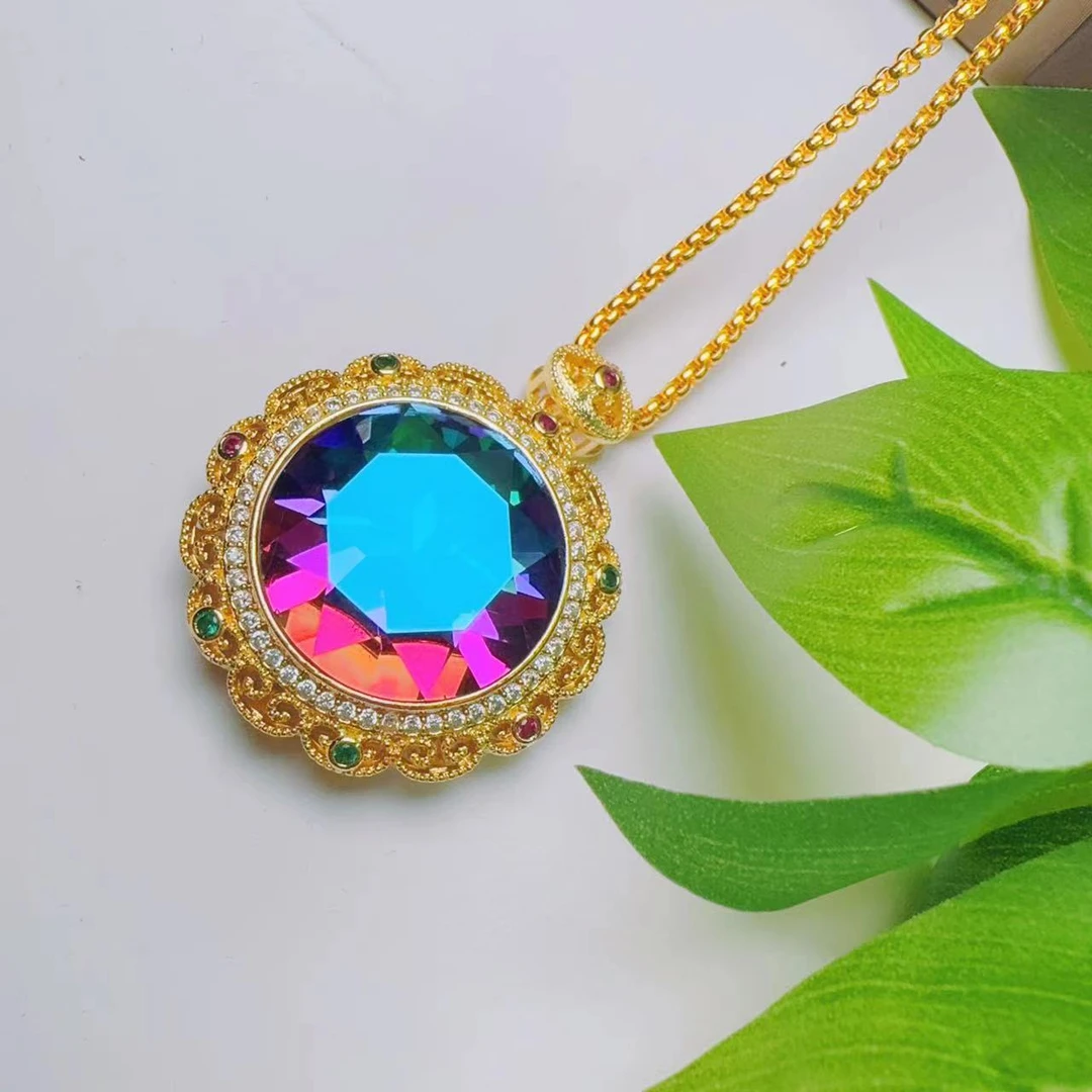 吊坠【飞扬珍宝】A33高端典藏级七彩碧玺太阳花培育吊坠带链子AL