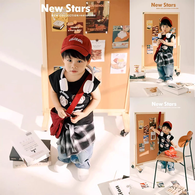 儿童摄影服装美式潮童牛仔男孩艺术照拍照服装影楼拍摄主题道具