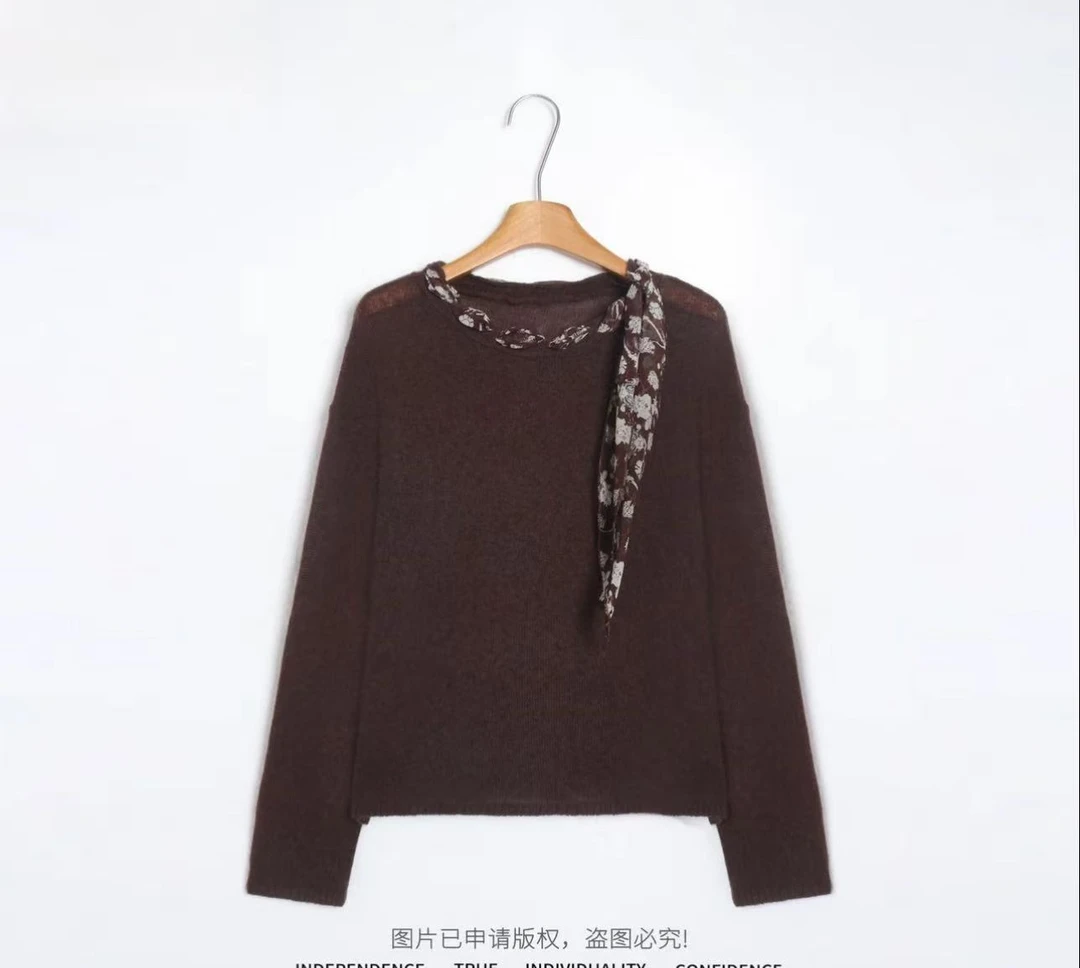 【秋日手札】 琥珀流光风小众设计感圆领针织衫女新款