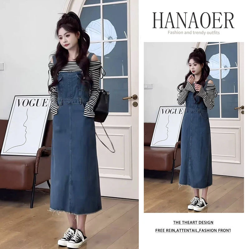 韩系穿搭2025夏季新款洋气减龄牛仔背带连衣裙通勤百搭显瘦A字裙