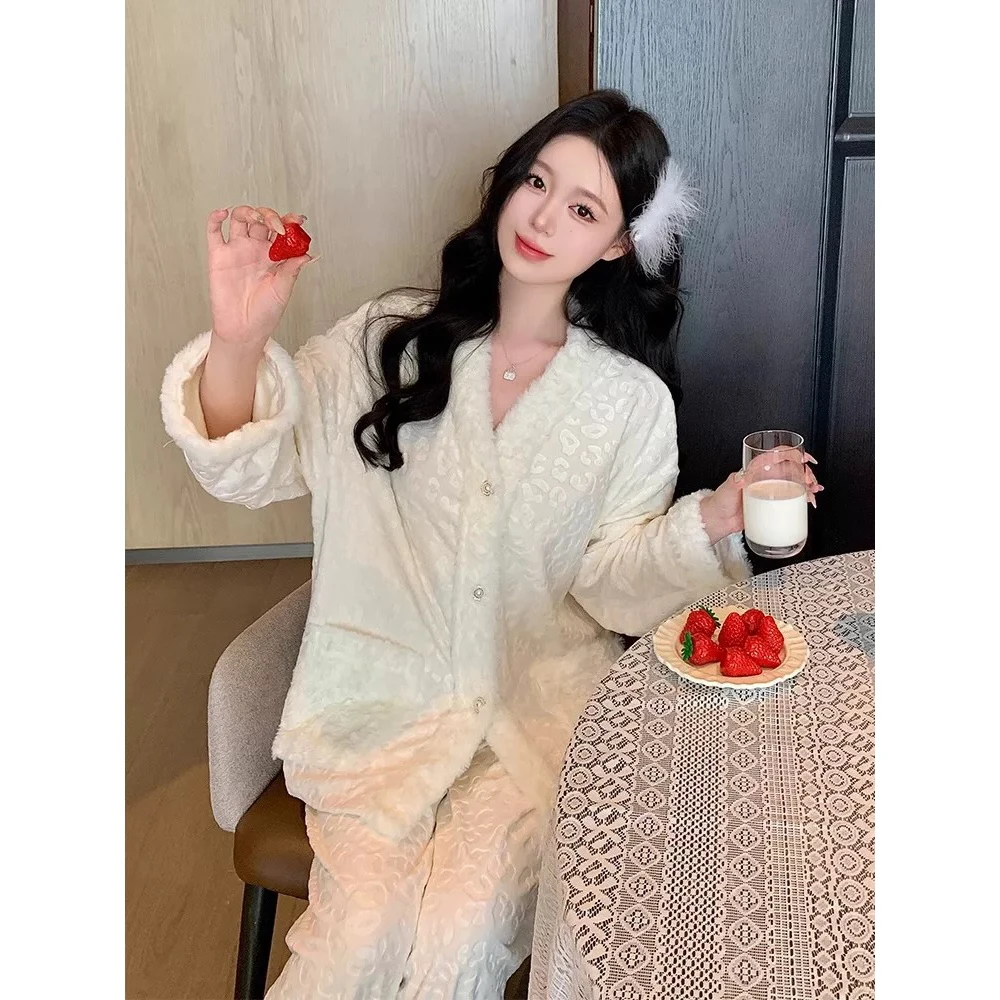 【压花豹纹】秋冬季新款海盗绒睡衣家居服女套装极简高级显瘦