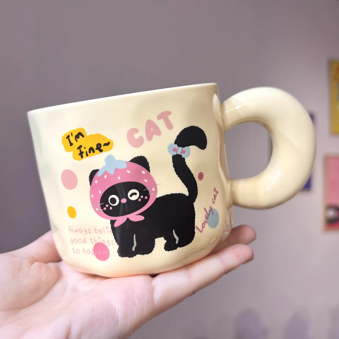 【嘟嘟好】小黑猫马克杯大容量陶瓷杯卡通可爱高颜值喝水杯子