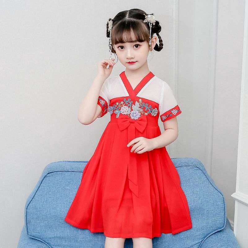 戴维【商场同款】2025新款女童汉服夏装连衣裙中国风儿童超仙演出