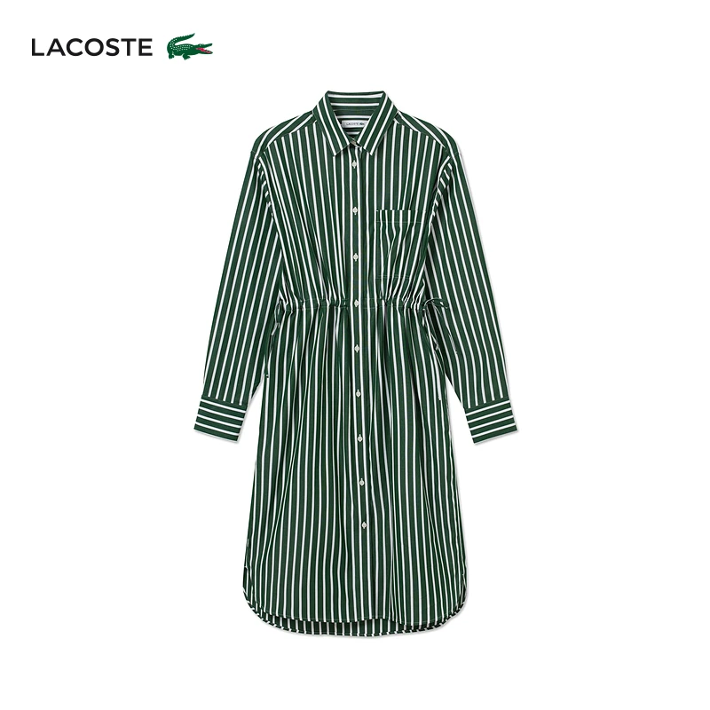 LACOSTE法国鳄鱼女装25秋季新款时尚条纹长袖衬衫式连衣裙|EF2444