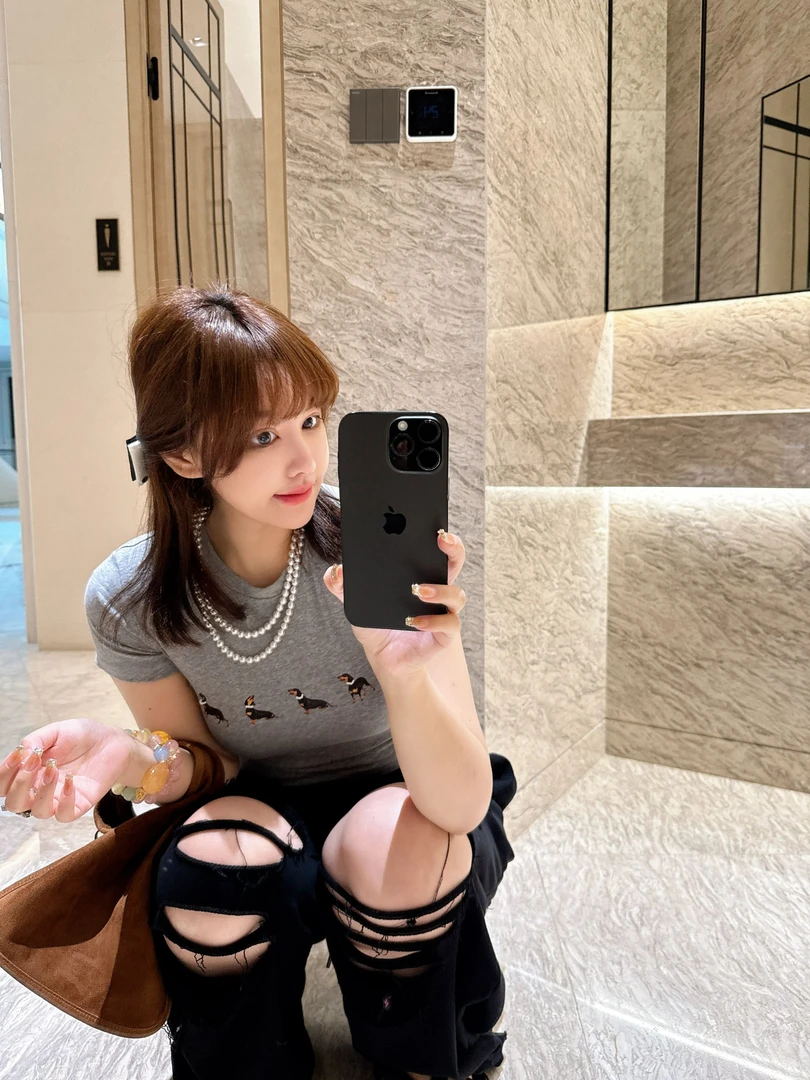 【sKycaptian】jenn同款破洞水洗宽松潮感黑色高级两穿卫裤SK026162