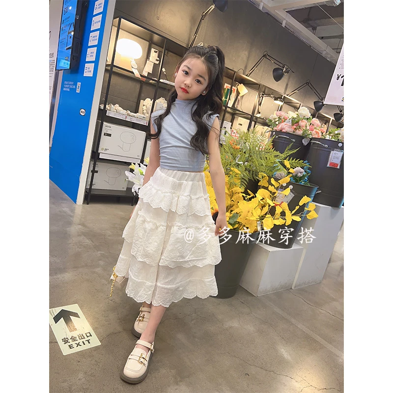 女童半身裙蛋糕裙+无袖打底套装小清新款两件套23907#