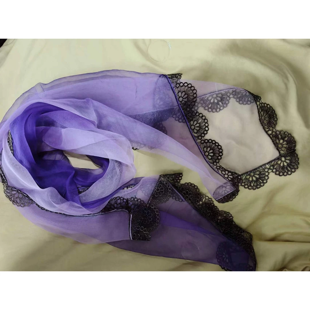 S933 渐变花边 紫白渐变 时尚百搭披肩送妈妈渐变100%桑蚕丝丝巾