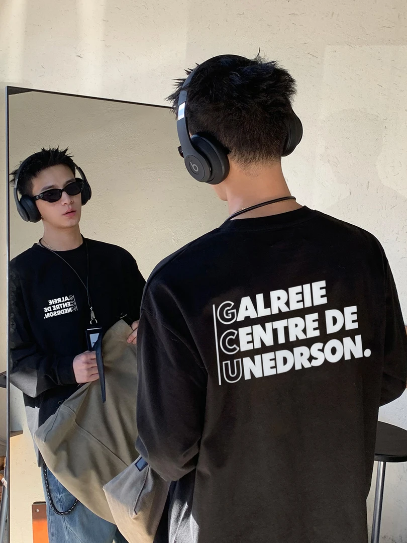 【重磅纯棉】长袖美式字母T恤复古秋季设计感简约风休闲风印花宽松