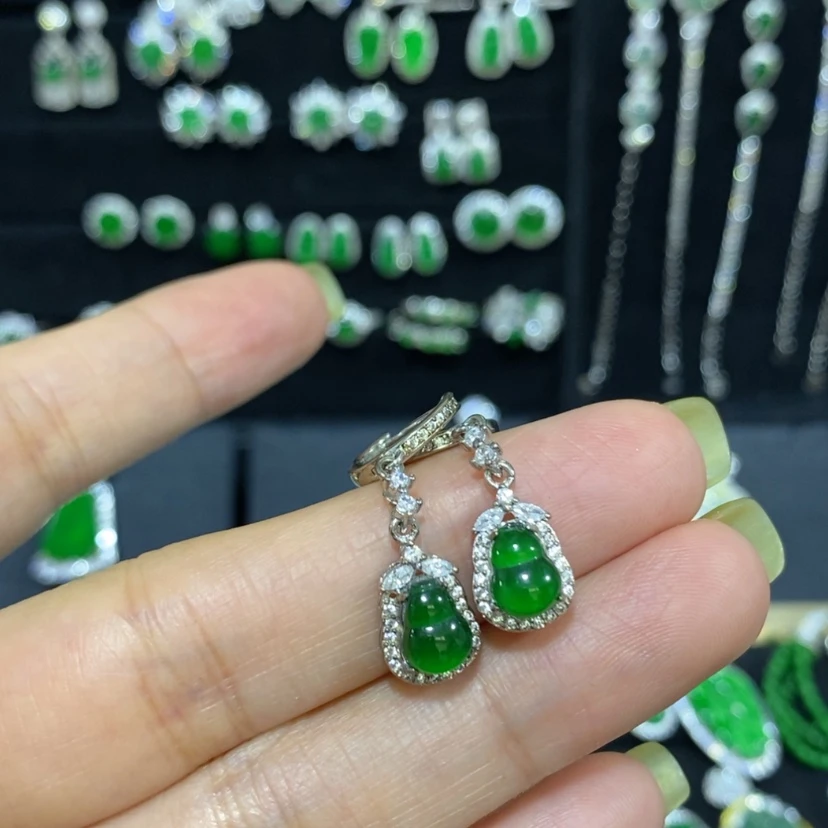 【闪购商品】翡翠银S925镀金镶嵌耳饰