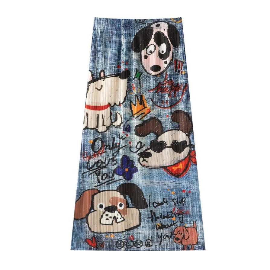 三宅褶皱2025新款女夏季印花气质裙子高腰设计开叉显瘦百褶半身裙