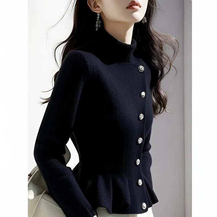高级感超好看黑色毛衣女款2024新款冬季奶fufu慵懒设计感针织上衣