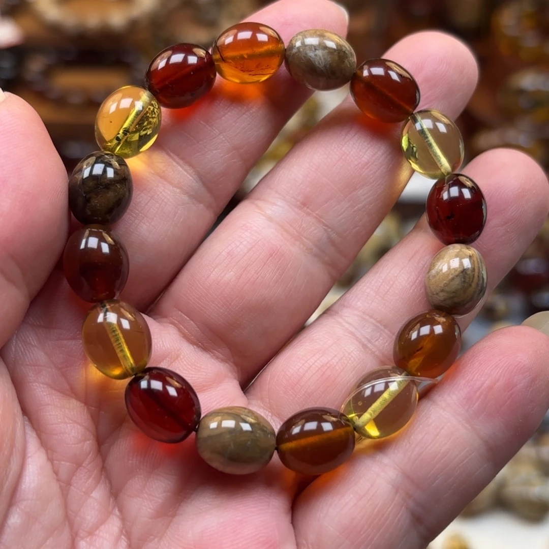 琥珀未镶嵌手串枣型精品多宝卡10