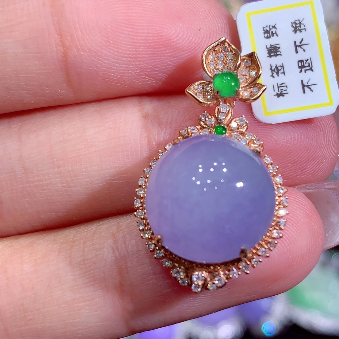 翡翠18K金镶嵌吊坠(不含链)