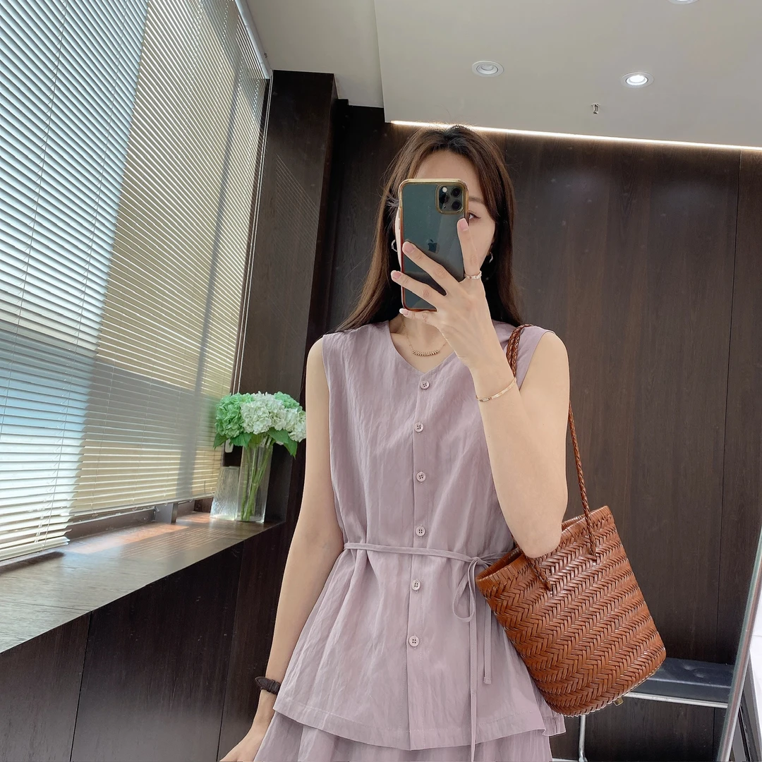 IMFLY金小金自制女装 套装DYW9325气质收腰无袖小衫+半身裙套装