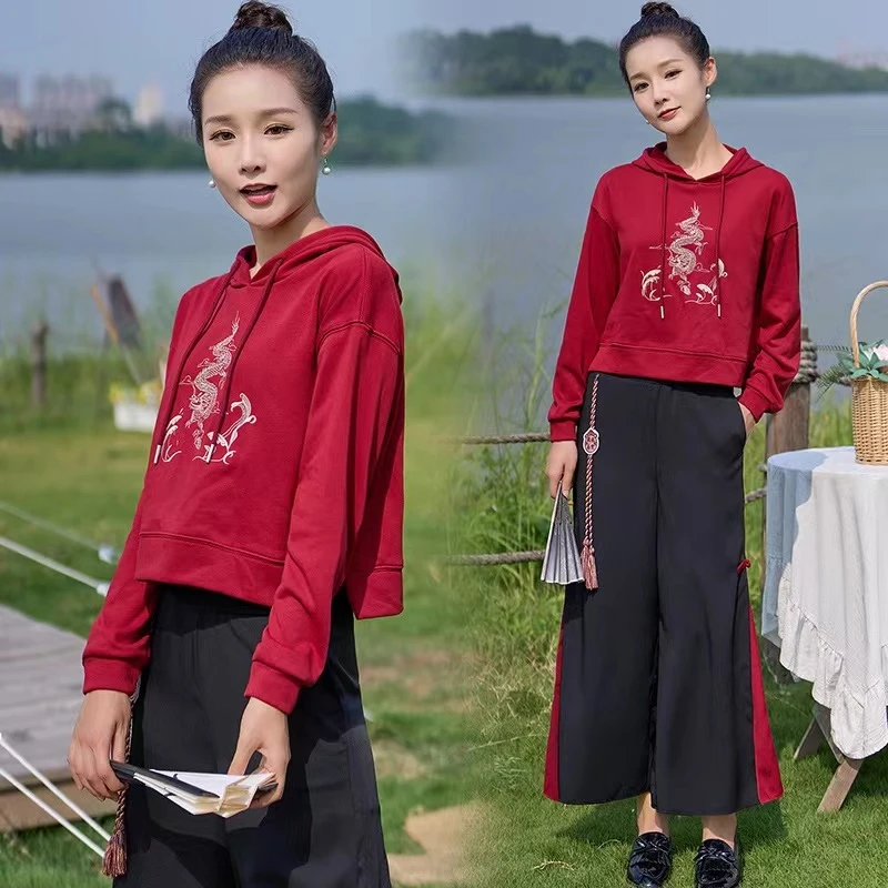 新中式国风连帽刺绣宽松显瘦气质百搭短款上衣卫衣T恤日常1022