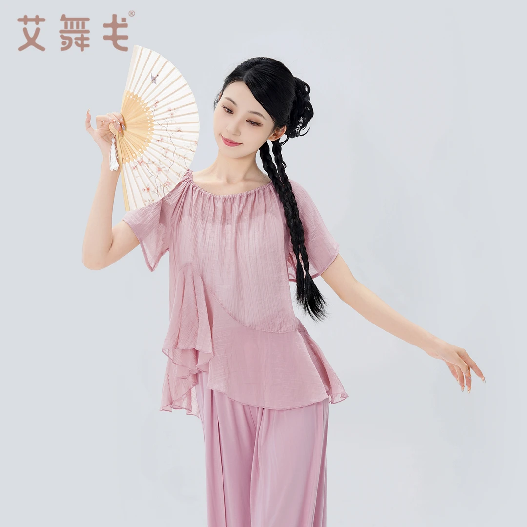 艾舞戈成人古典舞新款罩衫短袖纱衣中国舞现代舞练功舞蹈服上衣女