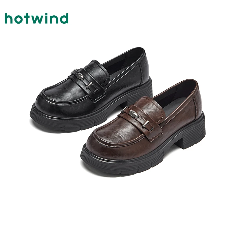 【厚底乐福鞋】热风女2026年春新款英伦风百搭小皮鞋黑色粗跟女鞋子