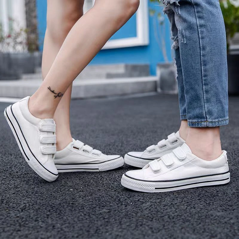 秋冬新款魔术贴粘带帆布鞋男女时尚休闲硫化鞋H100（2B14-8）