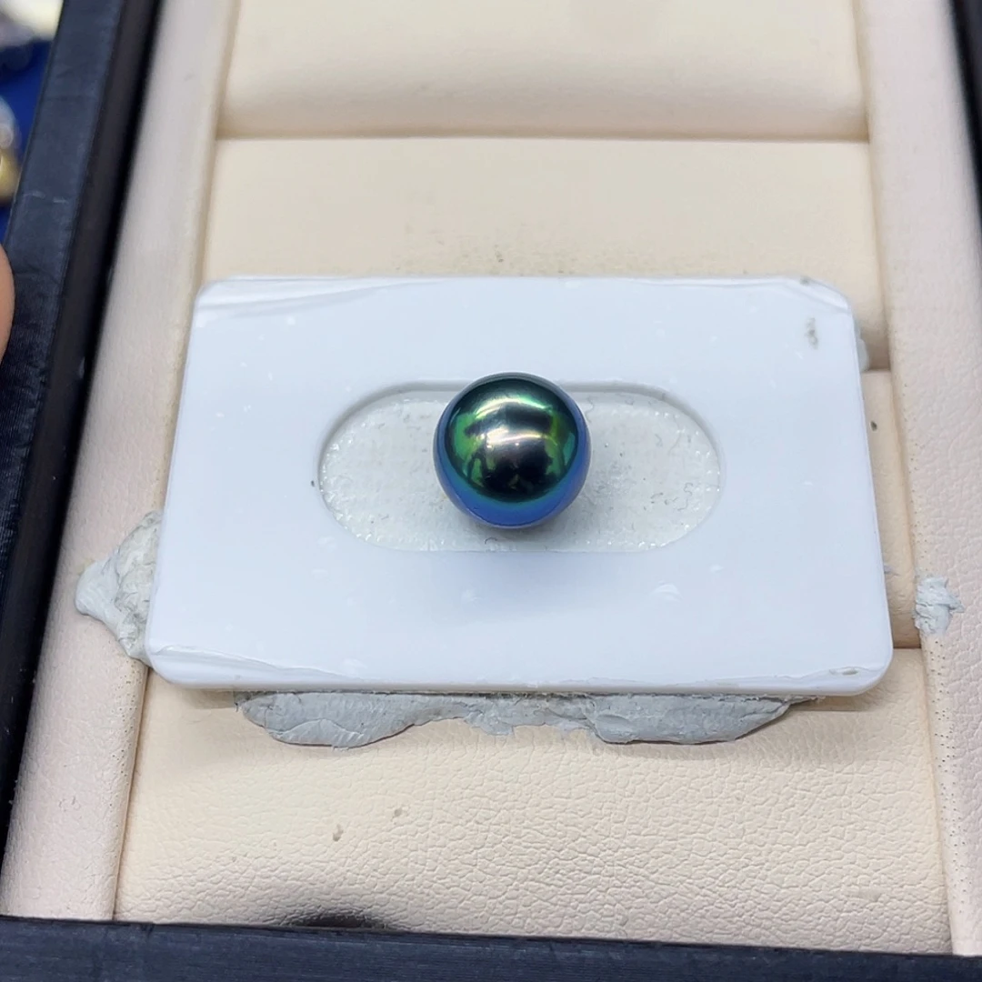 裸珠海水珍珠孔雀绿炫蓝色裸珠10.6mm
