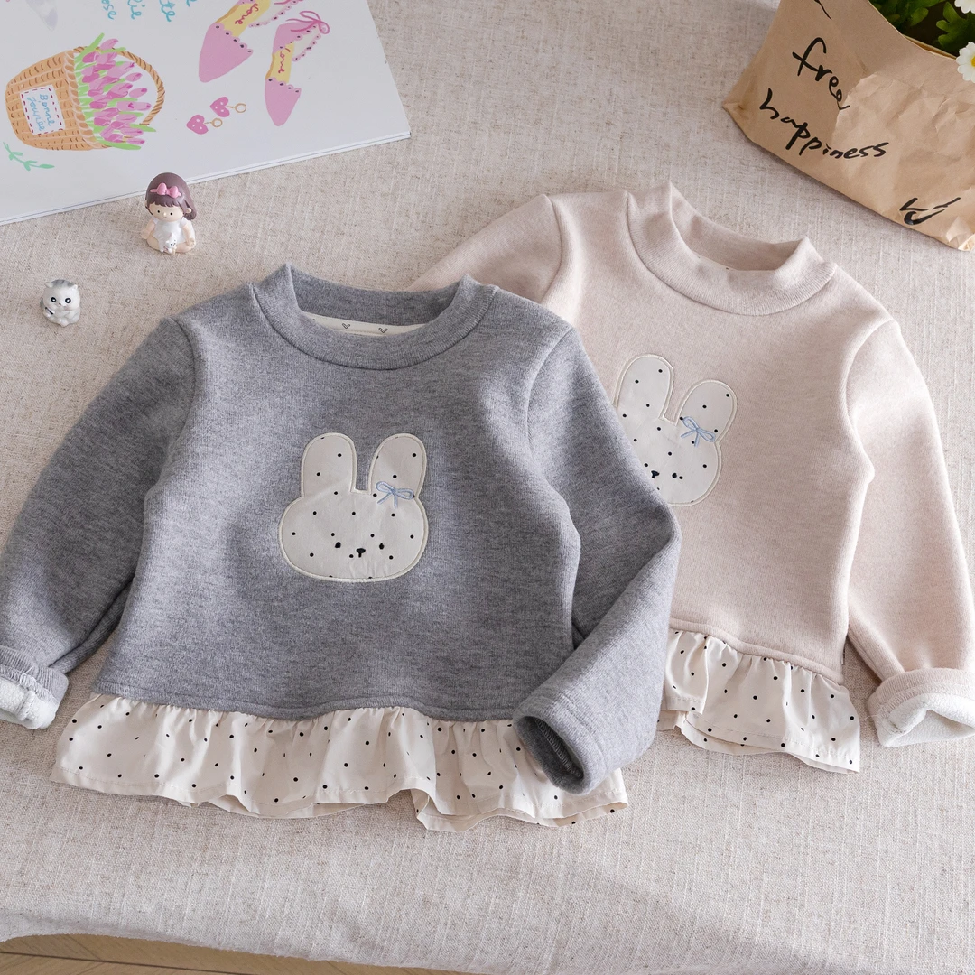 女童长袖t恤秋冬装2025新款儿童打底衫宝宝加绒百搭拼接上衣冬季