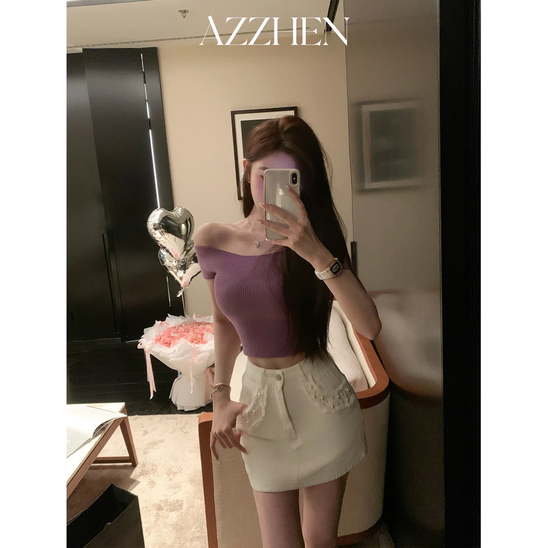 AZZHEN【沙滩游记】钉珠牛仔砂洗半裙AZ4KNQ10-00