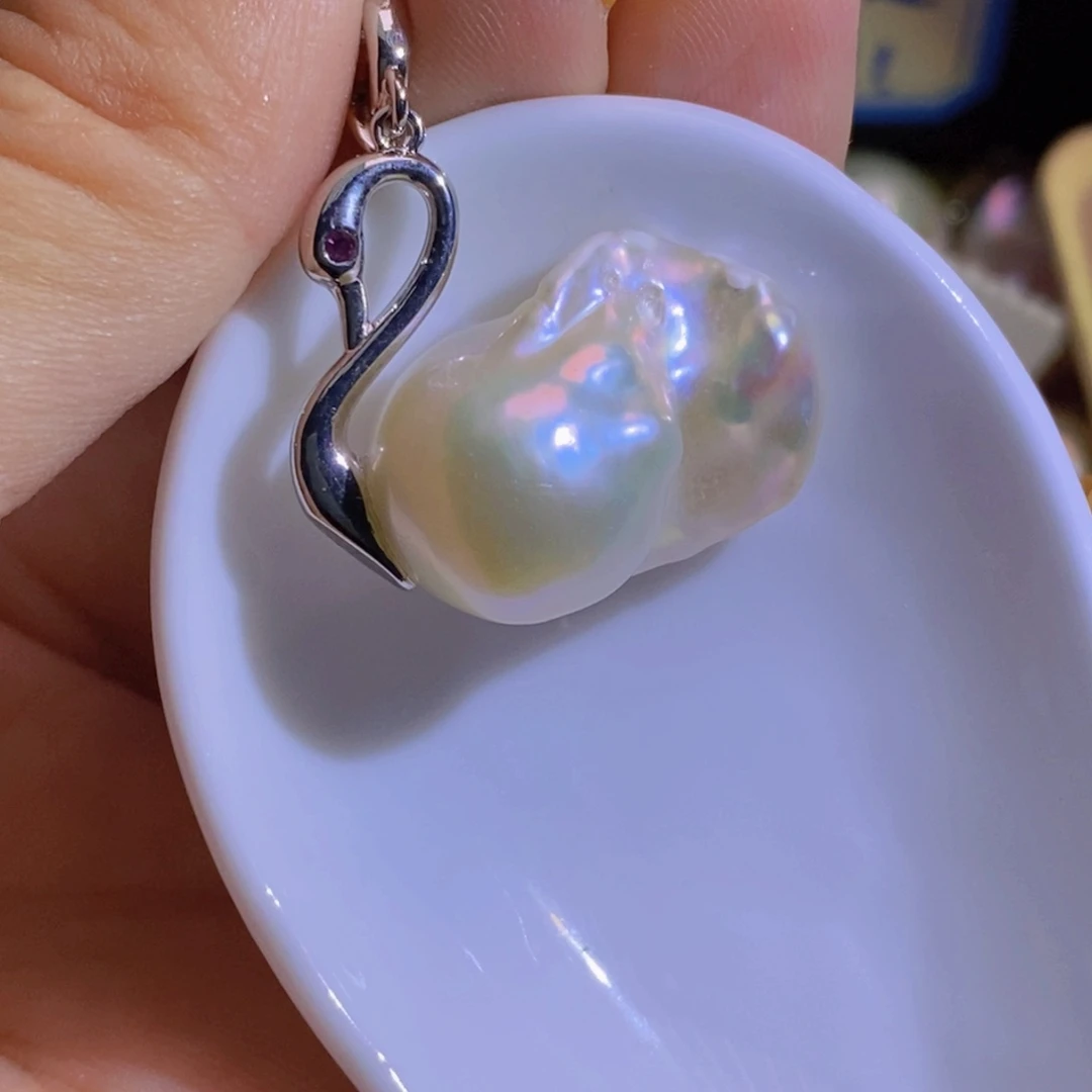 银S925镶嵌淡水珍珠天然珍珠无染色，无优化