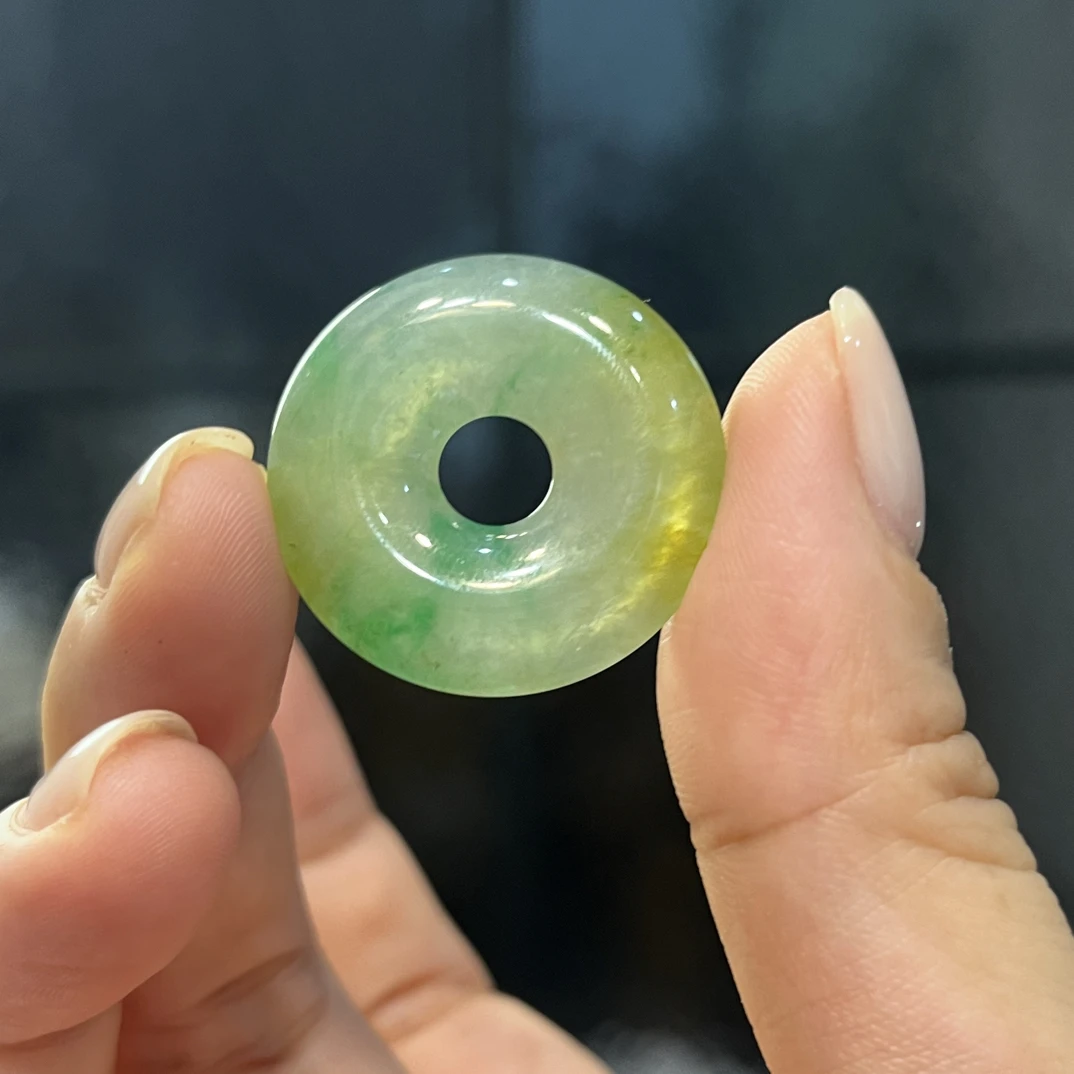 优翠珠宝冰种黄加绿翡翠平安扣甜甜圈三彩特色稀有26.8-5mm