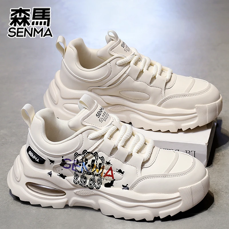 SENMA/森马2025秋季男士时尚休闲厚底板鞋百搭情侣面包鞋小白鞋子