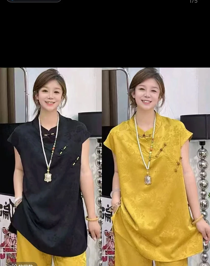 新中式夏季大码时尚复古国风盘扣提花砍袖衫休闲宽松民族风