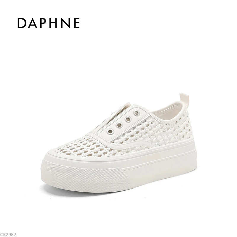 达芙妮透气网鞋女2025夏季新款时尚厚底编织镂空网面懒人休闲板鞋