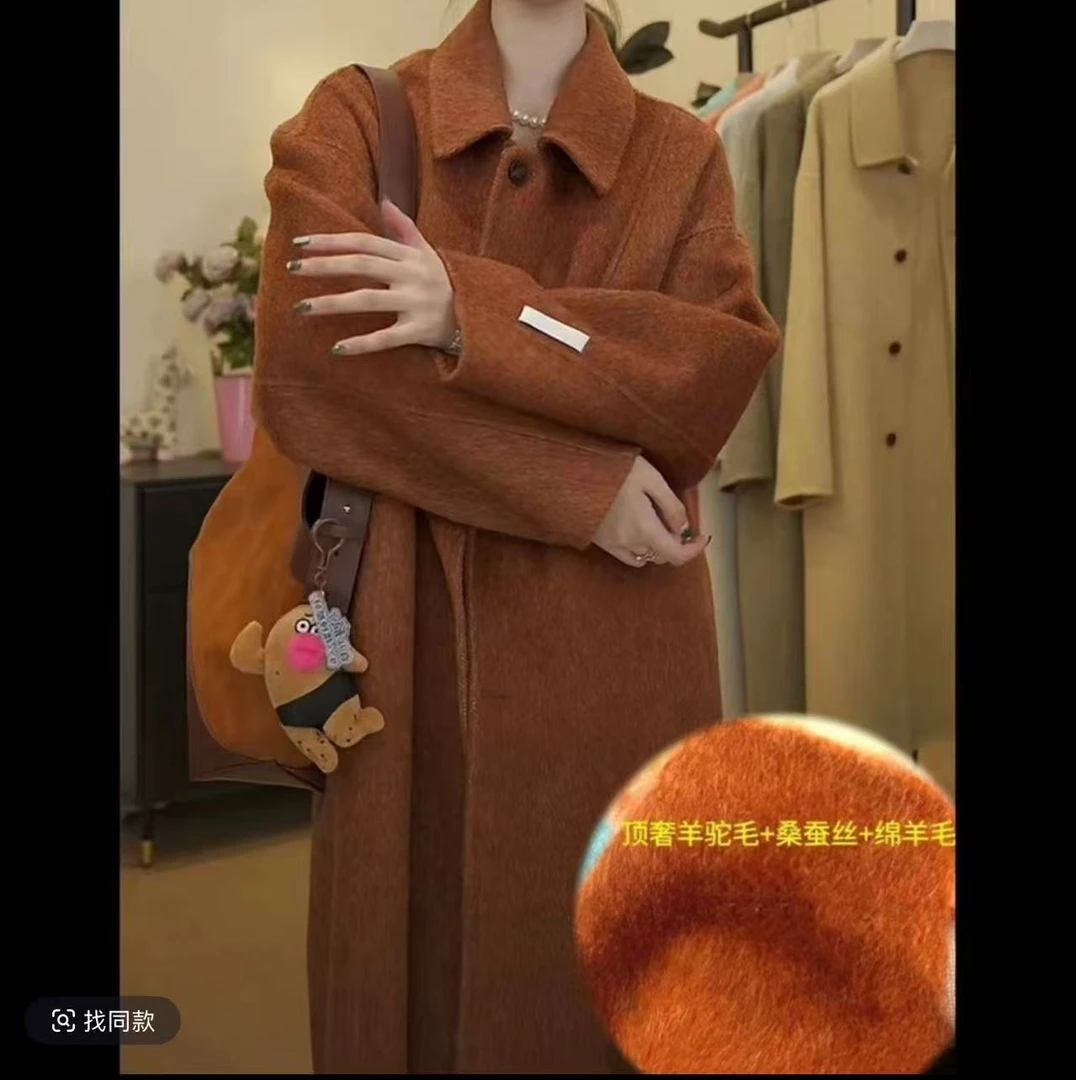 网红气质单排扣正肩羊毛大衣012