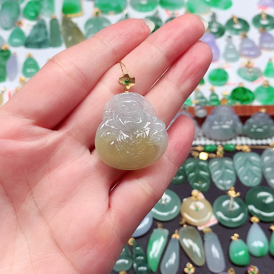 翡翠18K金镶嵌颈饰天然翡翠A货