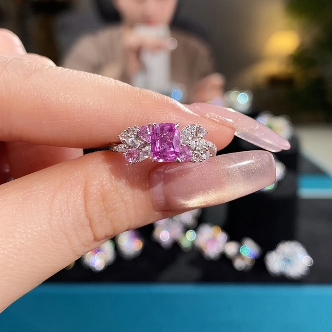 18K金镶嵌戒指彩色蓝宝石1.046ct无烧帕帕拉恰吉尔德