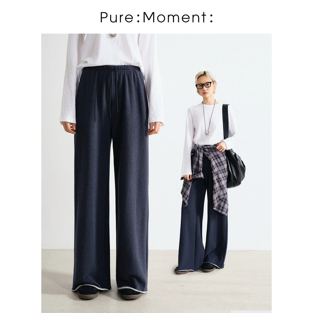 小麦檬Pure:Moment:秋新款百搭舒适休闲直筒垂感针织裤4G9253671