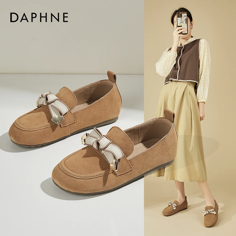 Daphne/达芙妮百搭乐福鞋女2025年爆款圆头软底平底单鞋豆豆鞋