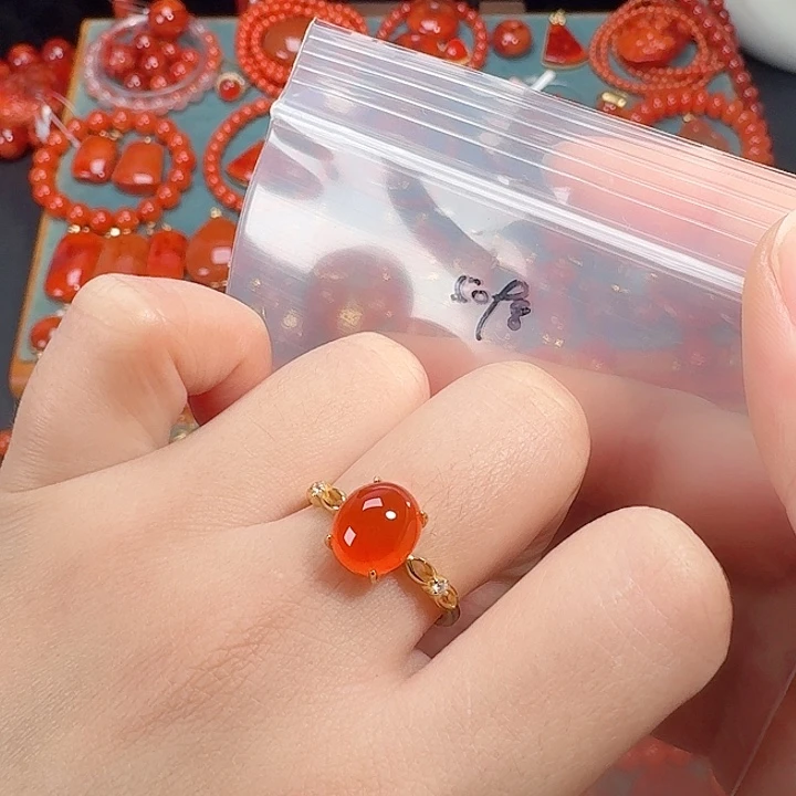 南红玛瑙银S925镶嵌戒指
