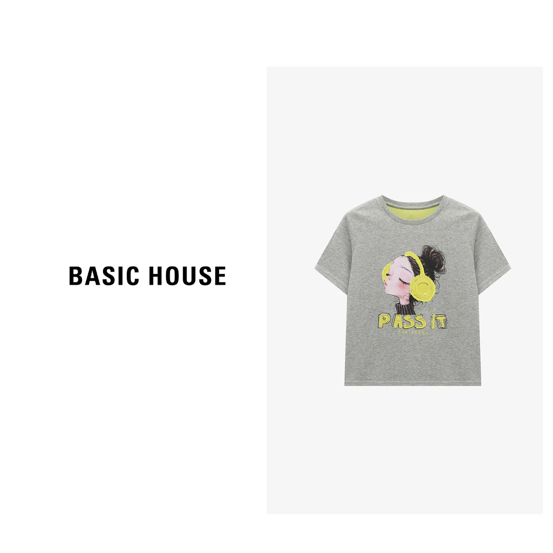 Basic House/百家好夏季甜美女孩慵懒风短袖宽松T恤-B0625B5P142